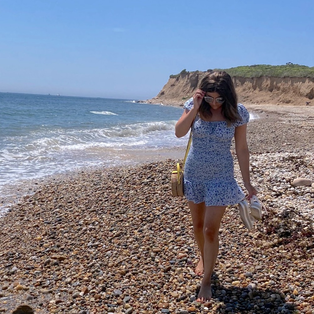 Blue Ruched Floral Dress